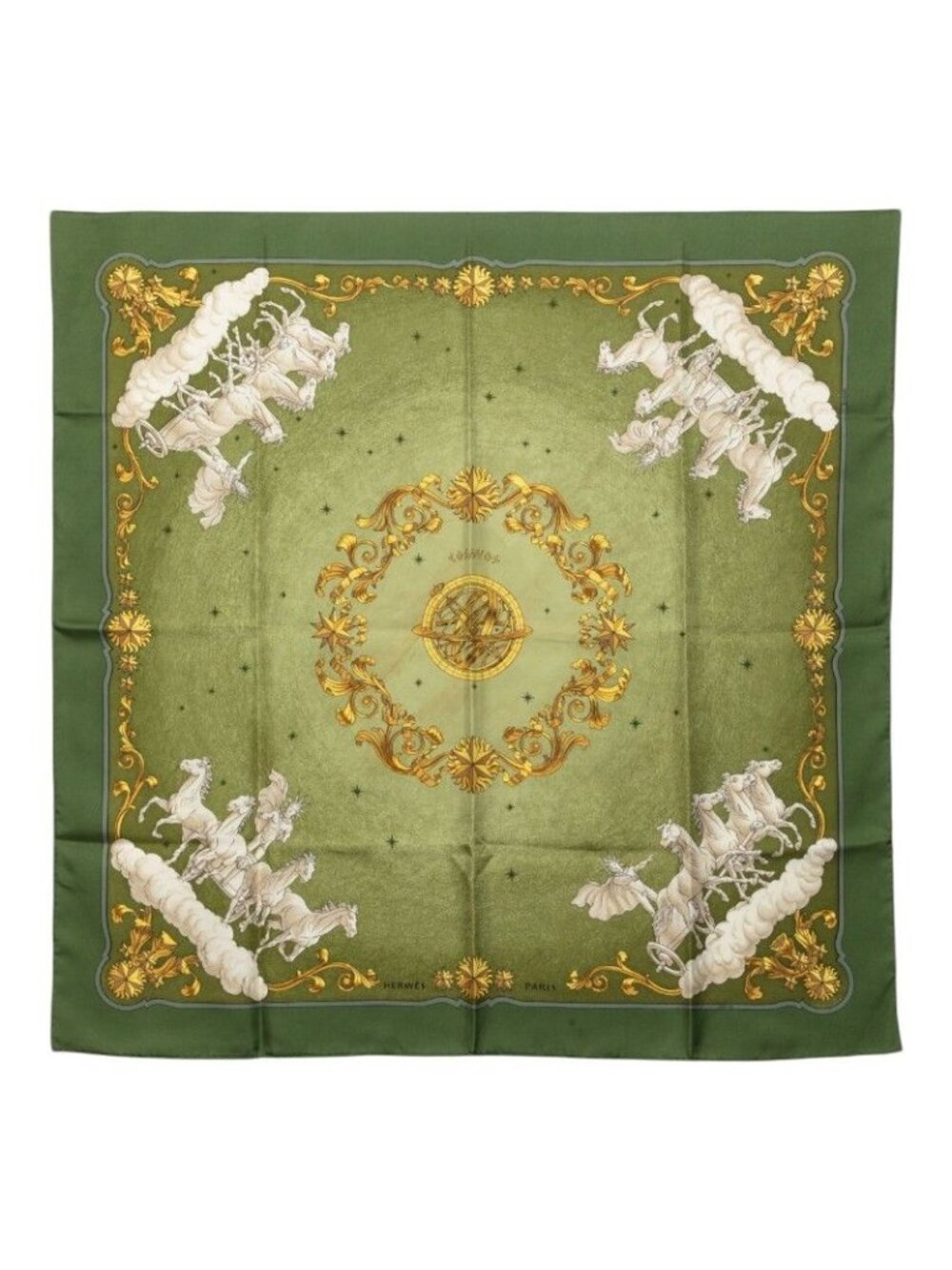 Hermes Carre 90 Cosmology Cosmos Scarf Green Silk